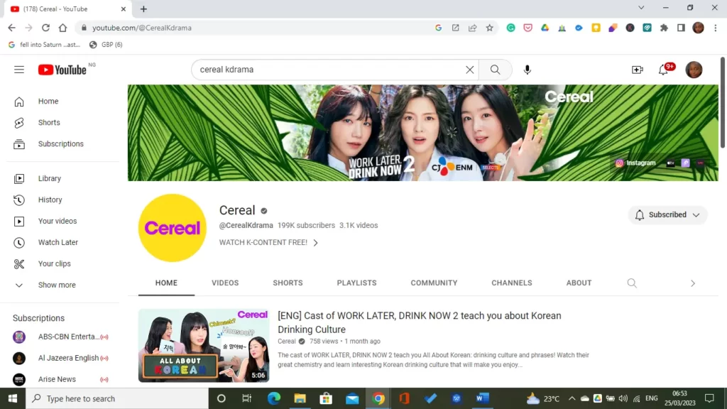Cereal Youtube Homepage